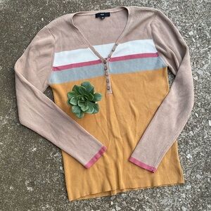 Fate | Striped V Neck Color Block Sweater